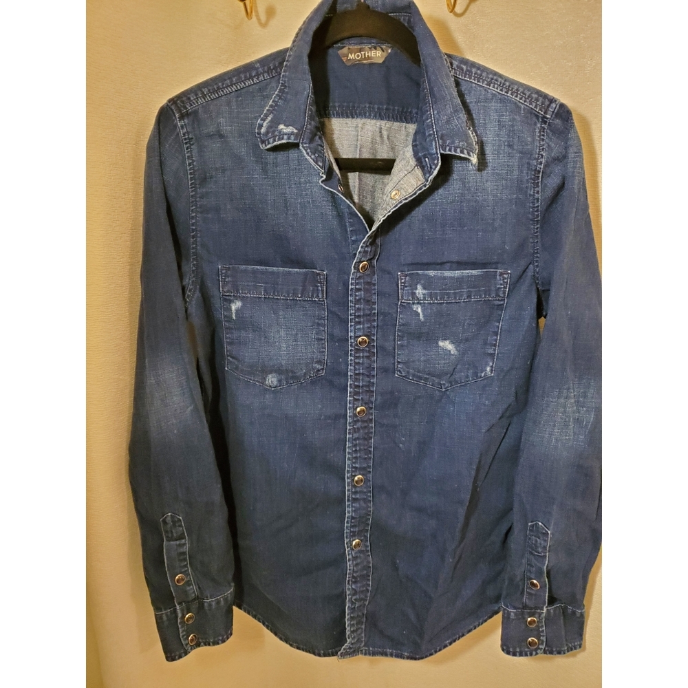MOTHER  "Foxy" Distressed Denim Buttom Longsleeved shirt Women's Medium